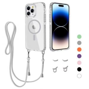 MBSLFY Coque avec Cordon pour iPhone 14 Pro, Compatible MagSafe, Anti-Rayures Housse Case Cover, Ultra Fine Magnetique Antichoc TPU Etui Protection pour iPhone 14 Pro, Gris (Haoyulu, neuf)