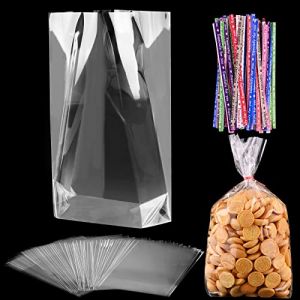 50 Pi&egrave;ces Sachet Bonbon Transparents 20 x 30 cm Sachets Transparents pour Biscuits avec 50 Cravates Torsad&eacute;es Color&eacute;es Sachet Plastique Plat pour Cadeaux Bonbon Biscuit Gateau Savon Jouets (Weisilu Directly, neuf)