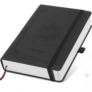 AWBETY Cahier A5 Pointillé | 300 Pages | Papier 100g/m² | S'ouvre à 180° | Couverture Souple en Cuir Design Vintage | Idéal pour le Travail, Bullet Journal et Études (Noir) (NCFH, neuf)