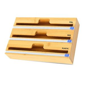 YDFYX Distributeur Papier Aluminium, Distributeur Film Alimentaire en 100% Bambou – Distributeur D'Organisateur d'emballage en Papier Parchemin en Aluminium pour Tiroir De Cuisine (3 en 1) (YDFYX, neuf)
