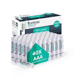 Uniross Lot de 40, Piles AAA alcalines, Piles LR03 1,5 V, 7 Ans de Conservation Piles jetables performant pour Jouet, R&eacute;veil, T&eacute;l&eacute;commandes, Lampe de Torche, et appareils &eacute;lectronique (Uneedis, neuf)