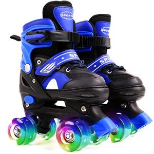 Ceestyle Patins à roulettes, Rollers Quad avec 8 Roues Lumineuses, Patin a Roulette pour Enfant Fille Garçon, Taille Réglable - Bleu M (EU 33-37) (Tongyu EU, neuf)