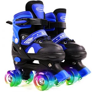 Ceestyle Patins à roulettes, Rollers Quad avec 8 Roues Lumineuses, Patin a Roulette pour Enfant Fille Garçon, Taille Réglable - Bleu M (EU 33-37) (COGENTIVE INNOVATION, neuf)