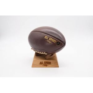 ALL SPORT VINTAGE - Ballon De Football Américain Et Socle Bois Massif - Marron Vintage - Cuir De Vachette - Cousu Main. (ALL SPORT VINTAGE, neuf)