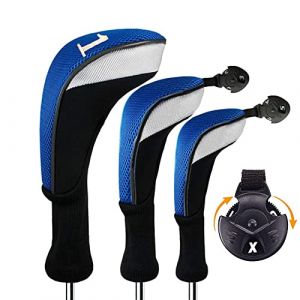 Couvre Club De Golf Bois Housses Interchangeables sans Etiquette Hybrid Driver Fairway Set, Golf Club Head Cover Femme Homme Enfant Noir Bleu Rouge (3 Pack&mdash;Bleu 1 Driver+1 Fairway+1 Hybrid) (Finger Ten Golf Shop, neuf)