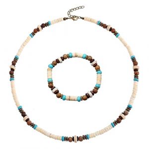 HESUSUSI Surfer Collier Avec Des Perles Homme Surfer Chaîne En Bois Collier De Surfeur Perles Bijoux De Plage Bohème Style Bracelet Bijoux Noix De Coco Pour Copain,Petit Ami,De Vacances Beach Party (HESUSUSI, neuf)