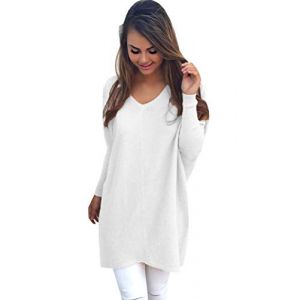 Pull Long Femme Col V Oversize Tricot Pull Grosse Maille Femme Chandail Femme Large Pull Grosses Mailles Manche Longue Femme Chaud Loose Ample Hiver Chandails Sweater Manches Longues Chic Beige M (Pengniao, neuf)