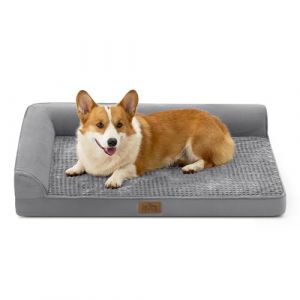 Lit Orthop&eacute;Dique Cosy Kiss pour Chiens De Taille Moyenne, Canap&eacute; pour Chien avec Rembourrage en Mousse De Soutien, Housse Imperm&eacute;Able Et Fond Antid&eacute;Rapant, Forme en L, Gris (SUNWIN US, neuf)