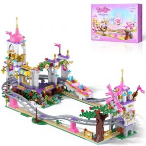MONOFUN Friends Achterbahn Bausatz, 749 PCS Set de Construction avec Maison dans l'arbre, Moulin à Vent, Château de Princesse Chateau Rose, Cadeau d'anniversaire, Pâques, Noël pour Filles de 6+ Ans (JOYFUNBOX, neuf)