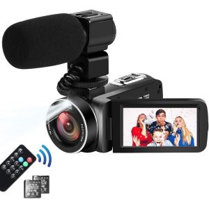 iFoulki Cam&eacute;ra Vid&eacute;o Cam&eacute;scope FHD 1080P 24MP 30FPS Vlogging Cam&eacute;ra 3.0 '' 270 &deg; Pivotant IPS &Eacute;cran 18x Num&eacute;rique Zoom IR Nuit Vision Num&eacute;rique Cam&eacute;ra avec T&eacute;l&eacute;commande, Microphone et 2 Batteries (O'DESTOCK, neuf)
