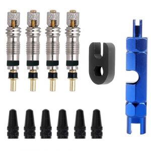 12 Pi&egrave;ces Presta Valve Cores Obus, Kit de R&eacute;paration Presta Valve Cores Obus avec Outil de D&eacute;monte Obus Adaptateur de Pompe &agrave; V&eacute;lo Noyau de Valve Fran&ccedil;ais Bouchon Valve V&eacute;lo Valve Tubeless VTT (wen liu shang mao you xian ze ren gong si, neuf)