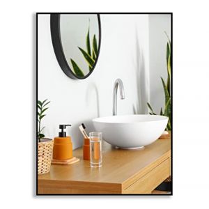 Ramix Miroir mural dans cadre en aluminium rev&ecirc;tu par pulv&eacute;risation - Noir - Loft rectangulaire - Rond - Pour salon, chambre &agrave; coucher, salle de bain, dressing, couloir (noir, K1-90 x 60 cm) KAL096 (ramix-eu, neuf)