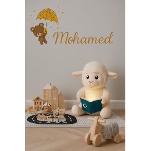 DINI PLAY Noor Sheep – Peluche Mouton Coranique Veilleuse, Cadeau Aïd Eid al-Adha Enfant, 25 cm – 25 Sourates + 30 Anashid-Alphabet Arabe– Sons apaisants-Bruits Blancs – Douas – Lumière LED Douce (DINI PLAY, neuf)