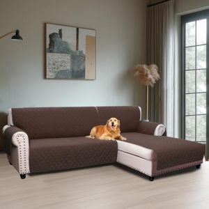 BellaHills Housse Canape d'angle,Housse Canape 3 Places avec Accoudoirs,Protege Canape Impermeable,Housse Meridienne Côté Droit Forme de L 247CM,Brun (BellaHills, neuf)