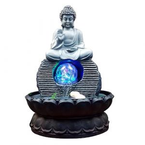 Uziqueif Fontaine de Statue de Bouddha en Résine avec Lotus, Fontaine d'eau de Table d'intérieur Humidificateur - Fengshui Décoration pour Bureau, Maison, Jardin et Terrasse,Gris,Buddha D (Uziqueif home decoration, neuf)