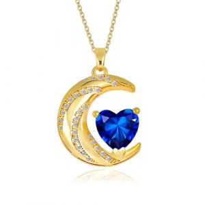 YONVUN cristal Zircon lune Coeur Pendentif nouvelle lune Collier | plaqué or 18k rubis saphir planète diamant bijoux cadeau pour femme maman fille petite amie (YONVUN, neuf)
