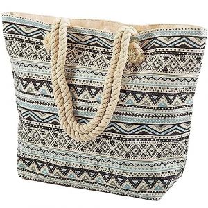 AIREE FAIREE Sac de plage - Grand sac de plage avec fermeture éclair et motif aztèque - Sacs de plage pour femme - Sacs de plage d'été - Sac fourre-tout avec fermeture éclair - Sacs de plage pour (Airee Fairee, neuf)