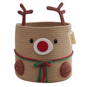 Yiuswoy Panier de Rangement en Corde de Coton Renne de No&euml;l D&eacute;co Panier &agrave; Linge pour Chambre d'enfant, Salle de Bain, Bureau, Panier-cadeau de No&euml;l, Grand, 30x27cm / 11,8 x 10,6 pouces (yiuswoy, neuf)