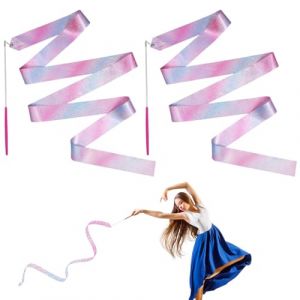 JINSIHU Rubans de Danse, 4m Ruban de Gymnastique Rubans Danse Scintillant Ruban d'art avec bâton Rotatif, Ruban de Danse Rythmique Bâton Virevoltant pour la l'entraînement de Danse Artistique (XinLinLiangShangMao, neuf)