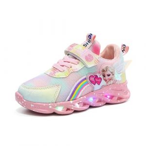 XSportmode Chaussures lumineuses Elsa, princesse filles 27 Sneakers enfants avec lumi&egrave;re LED clignotante baskets printemps et automne de sport for int&eacute;rieur et ext&eacute;rieur rose/violet 21-35(Rose,30 EU) (MODESPORT, neuf)