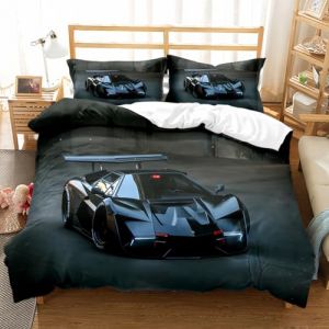 TKCQX Noir Parure de Lit 200x200 Voiture de Sport Moderne Housse de Couette Enfant Fille Gar&ccedil;On Ado Housse de Couette 1 Personne en Microfibre avec Fermeture &eacute;Clair + Taie d'oreiller 65x65 cm (TKCQX--欧盟R标, neuf)