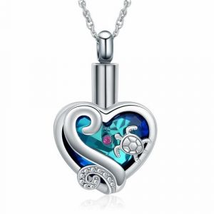 QGJNSGC Collier urne en forme de c&oelig;ur pour cendres, tortue de mer, bijou fun&eacute;raire en cristal, bijou souvenir pour animaux de compagnie/humain, Acier inoxydable (QGJNSGC jewelry, neuf)