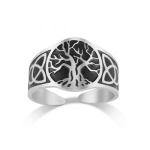 Dreamtimes Yggdrasil Arbre de Vie Bague Homme Femme Bague Vintage Réglable Anneau En Acier Inoxydable Viking Noeud Celtique (Noir-argent) (jinxin-jewelry, neuf)