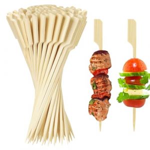 HANIUTTY Brochettes en Bambou de 12 cm, 200 Pics en Bambou de Cocktail Brochettes pour Apéritif, Verres à Cocktail et Bonbons Bâtonnets de Bois pour Cocktails, Grillades, Fruits et Sandwichs (HANIUTTY, neuf)