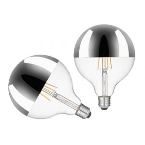KOOYWAN G125 E27 Ampoule LED &agrave; filament 8W T&ecirc;te de miroir argent&eacute;e 2700K Blanc chaud Couronne Demi ampoule 2pcs (ChenXiKing, neuf)