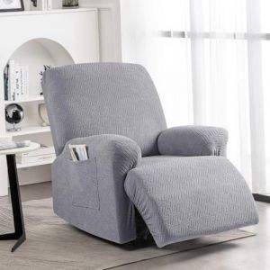 KinCam Housse de Fauteuil Extensible en Jacquard, Housse de Fauteuil Relax avec Poche, Housse Fauteuil Relax pour Chiens et Chats, Douce et Lavable Housse canap&eacute; Relax 1 Place Gris Clair (HXR-EU, neuf)