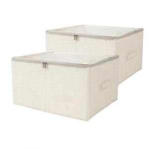 Pomodee Bo&icirc;te de Rangement avec Couvercle Fermeture &Eacute;clair,Lot de 2 Bo&icirc;tes de Rangement V&ecirc;tement Pliable en Tissu,Sac de Rangement pour V&ecirc;tements,Couvertures,Oreiller et Jouets,45 x 35 x 25 cm,Beige (Pomodee, neuf)