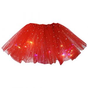 Oyolan Tutu Jupe LED Lumineuse Fille Enfant Etoile Paillette Jupe Brillante Tulle Tutu Ballet Princesse Jupe Danse Performance Sc&egrave;ne Spectacle 3-8 Ans Type A Rouge 3-8 Ans (Oyolan EU, neuf)