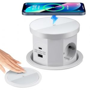 Bloc Prise Encastrable Plan de Travail Multiprise Encastrable, Prise de Table Escamotable 3 Prises avec 1 USB C 1 USB A - Table Rétractable - avec Chargeur sans Fil (Blanc) (CMYTFOS LIMITED, neuf)