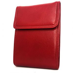 Charmoni - Etui Porte ch&eacute;quier Longue Pliant Talon &agrave; Gauche - Protection Anti RFID - 3 Volets - 4 emplacements Carte cr&eacute;dit en Cuir Vachette (Cuir Collet Vache, Rouge) (Charmoni, neuf)