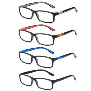 Eyglajdd 4 Paire Leger Sportif Lunettes de Lecture Pour Femmes Hommes,TR90 Anti Lumiere Bleue Lunettes de Lecture Rectangulaires Lunettes,Résistant aux Rayures et Durable Lunettes Loupe (Eyglajdd, neuf)