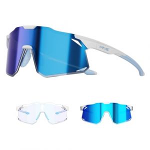 KAPVOE Lunette de Cyclisme Photochromique Homme Femme Anti-UV400 Lunette de Soleil Sport Lunette V&eacute;lo Route TR90 Cadre Lunette VTT Transparente Lunette Cycliste Running Conduite Course Bleu (kapvoe, neuf)