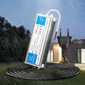 KSIBNW Transformateur 220V 24V 12W LED Driver Etanche IP67, Ext&eacute;rieur Transfo avec Prise 220V AC &agrave; 24V 0,5A Convertisseur Imperm&eacute;able Ultra Fin Alimentation Tension Basse Constante Adaptateur (KSIBNW, neuf)
