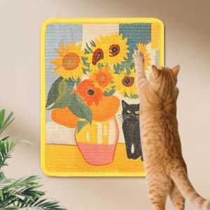 Tapis griffoir pour chat avec motif tournesol et chat, robuste et durable, 38 x 30 cm, antid&eacute;rapant, pour canap&eacute;, meubles et murs, prot&egrave;ge des rayures (multicolore) (Dr. HUA, neuf)