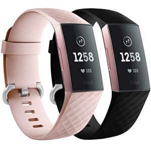 Faliogo 2 Pack Bracelet de Remplacement Compatible avec Fitbit Charge 3 Bracelet/Fitbit Charge 4 Bracelet, Bandes de Sport Classiques pour Femmes Hommes, Grand, Noir/Rosa (Gehuaa-EU, neuf)