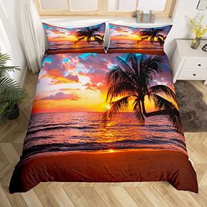 Femmes Ocean Beach Housse de Couette pour Enfants Adultes Filles Chic Mer Coucher de Soleil Paysage Tropical Palm Tree Parure de Lit 200x200cm Hawaiian Holiday Parure Housse de Couette Room Decor (Bofanshangmao, neuf)