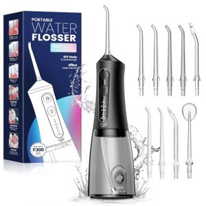 JTF Hydropulseur Jet Dentaire, Électrique Professionnel Irrigateur Oral Sans Fil - 4 Modes et 9 Buses, Réservoir 300ML, USB Chargé, IPX7 Étanche, Idéal pour Voyage(Noir) (JTF-EU, neuf)