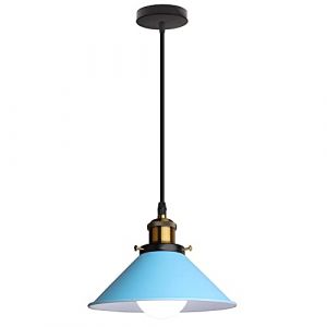 Suspension Luminaire Vintage Lustre Decoration Industrielle Fer Abat-Jour Plafond E27 Pour Salle à Manger Salon Cuisine Chambre Restaurant Café et Bar (Bleu) (Hongho, neuf)