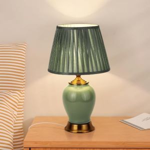 HvKvHvY Lampe De Table Moderne E27 R&eacute;Tro En C&eacute;Ramique,&eacute;Clairage D&eacute;Coratif Pour Salon, Veilleuse Blanche En Tissu, Chambre &agrave; Couche, Vert (MiFAN, neuf)