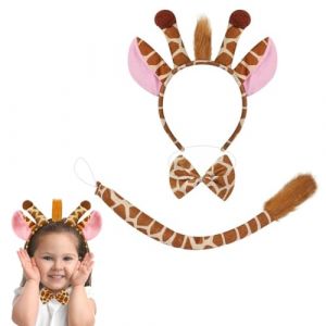 OUDQFCJ 3 pièces Déguisement Girafe Cosplay,Avec Bandeau Oreilles de Girafe,Queue,Nœud Papillon,Pour Carnaval,Halloween,Mascarade,Déguisement d'animaux,Jungle,Adulte (Mapico, neuf)