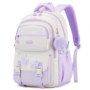 Amythe Cartable Fille Primaire, Sac &agrave; Dos pour Enfant CM1 CM2, Sac Ecole Coll&egrave;ge avec Pendentif Pompon, Sac D'&eacute;cole D&eacute;contract&eacute; pour Filles de 9 &agrave; 16 Ans, Convient aux Chariot, Violet (Amythe, neuf)