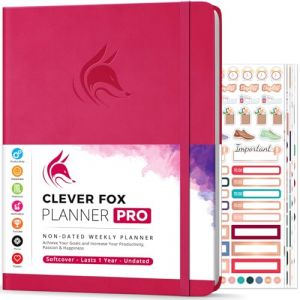 Agenda Clever Fox PRO - Agenda de vie hebdomadaire et mensuel pour augmenter la productivit&eacute;, la gestion du temps et atteindre vos objectifs - Organisateur, Dur&eacute;e 1 an - A4, Non dat&eacute; (Rose fonc&eacute;) (SVD COM, neuf)