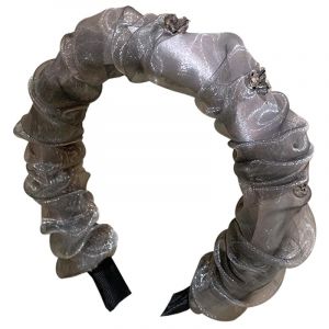 Bandeau for cheveux en &eacute;ponge avec petit visage et grappe de fleurs en cristal gris - Bandeau pliss&eacute; en fil de f&eacute;e for femmes et filles(Grey) (MAOXINBAIHUO, neuf)