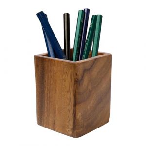 Sixfolo Pot à Crayon en Bois de Noyer Porte Stylo de Bureau Porte Crayons Carré en Bois Stylo Crayon Support Organiseur pour Bureau Organisateur de Papeterie,10 * 8 * 8cm (Manying, neuf)