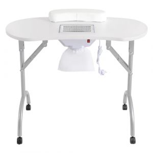 Table de manucure avec aspiration, table à ongles mobile avec roulettes, table de manucure pliable avec grille de sécurité et sacs d'aspirateur, établi de soin des ongles, 90 x 40 x 72,5 cm, blanche (TICHFE, neuf)