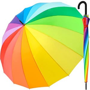 iX-brella Parapluie XXL arc-en-ciel 129 cm en fibre de verre, léger, coloré, grand, Arc-en-ciel - Poignée à crochet rond, 129 cm, Parapluie XXL (RS-Versand, neuf)